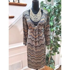 Connected Apparel Women Multicolor V-Neck Long Sleeve Knee Length Dress X-Large
